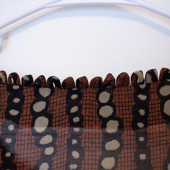 Cato Abstract Earth Tone Pleated Hem Top L Semi Sheer Dot Stripe Woven Blouse - Picture 6 of 8